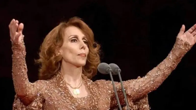Fairouz, the legendary Lebanese singer, known for her soulful voice and iconic Arabic songs like Habibi Ya Nour El Ain and Li Beirut.