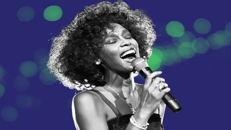 Whitney Houston, legendary American singer and actress, known for iconic hits like "I Will Always Love You," "Greatest Love of All," and "I Wanna Dance with Somebody."